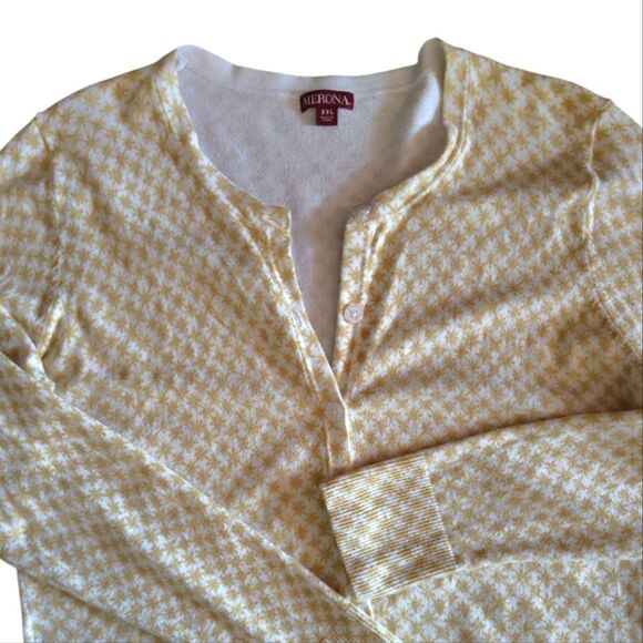 Merona Yellow White Patterned Button Front Cardigan Sweater XXL - Picture 3 of 12